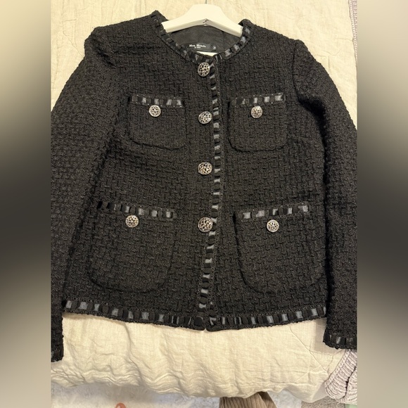 Elegant Black Tweed Jacket classic sophistication modern elegance size medium - Picture 3 of 16